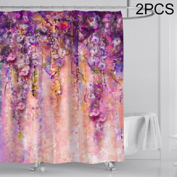 2 PCS Bathroom Toilet Waterproof Shower Curtain Digital Printing Bathroom Curtain, Size:180x200cm(Pink)