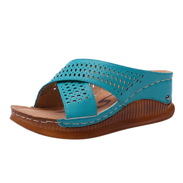 Thick-Bottomed Muffin Wedge Sandals, Shoe Size:37(Blue)