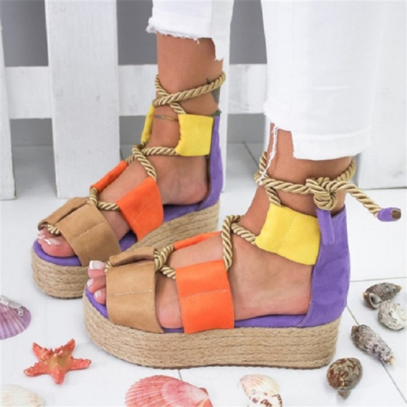 Women Platform Strap Sandals Beach Shoes, Size:38(Purple)