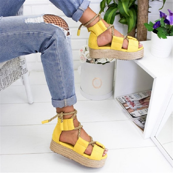 Women Platform Strap Sandals Beach Shoes, Size:35(Yellow)
