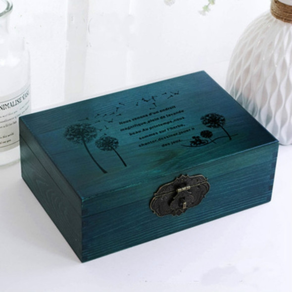 Exquisite Small Wooden Box Antique Lockable Jewelry Sundries Storage Box, Size:XL(Blue - Dandelion)
