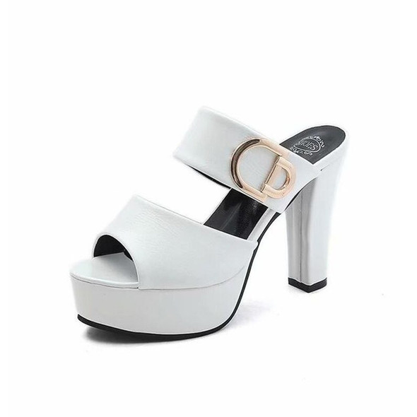 Women Fashion Open Toe Buckle Tie High Heels Shoes, Size:36(White)
