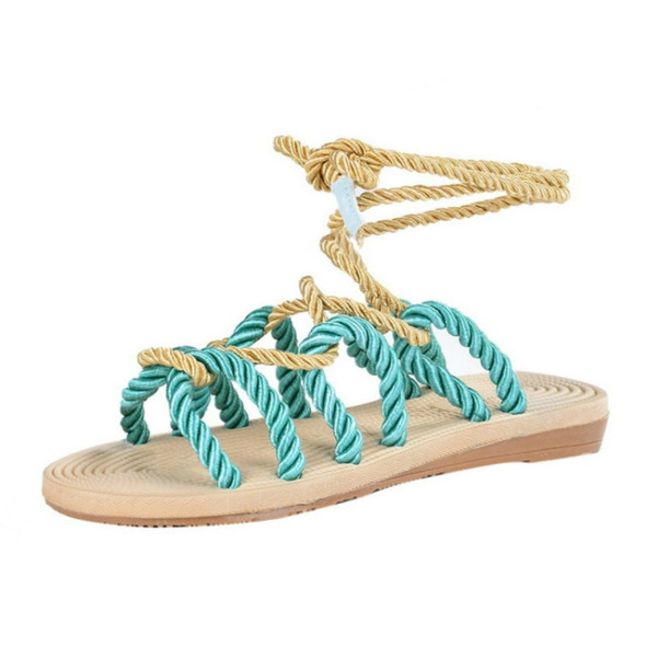 Women Sandals Stagger Hemp Rope Shoes, Size:41(Blue)