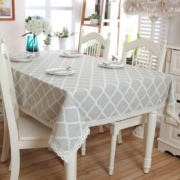 Cotton and Geometric Rhombus Gray LaceTablecloth, Size:140x200cm(With Lace)