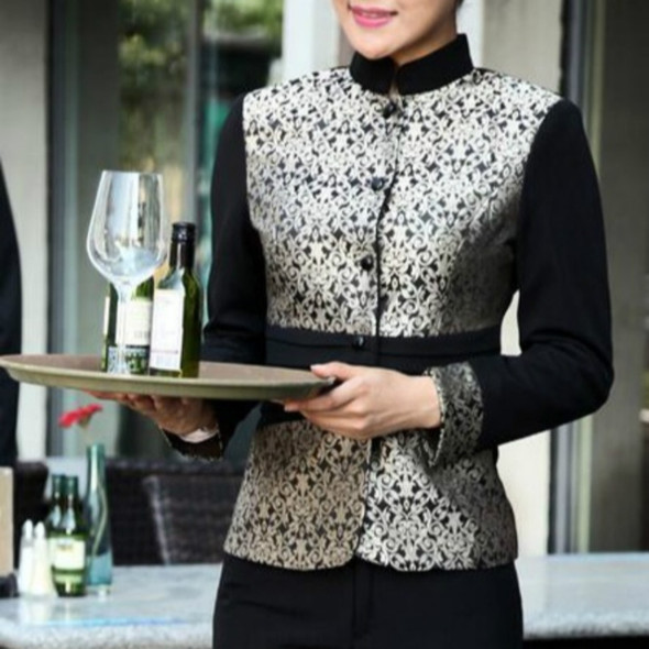 Long Sleeve Waiter Costume, Size:XXXL(Female Gray)