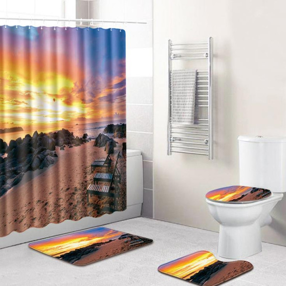 4 PCS Ocean Series Mat Shower Curtain Bathroom Carpet Door Mat, Size:Shower Curtain + 50x80cm 3 PCS(G81221-D4)