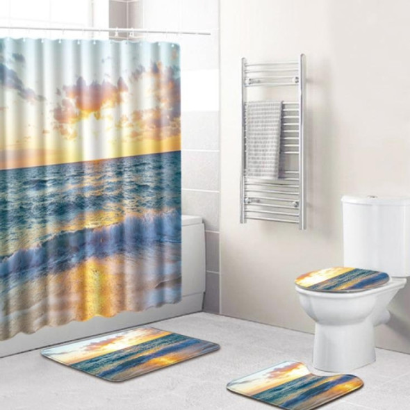 4 PCS Ocean Series Mat Shower Curtain Bathroom Carpet Door Mat, Size:Shower Curtain +45x75cm 3 PCS(G81221-D7)