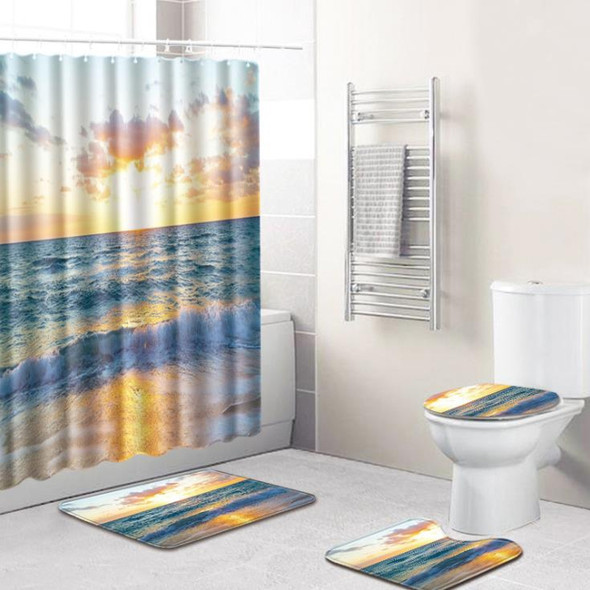 4 PCS Ocean Series Mat Shower Curtain Bathroom Carpet Door Mat, Size:Shower Curtain +45x75cm 3 PCS(G81221-D7)