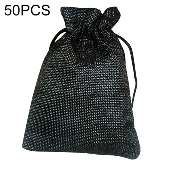 50 PCS Multi size Linen Jute Drawstring Gift Bags Sacks Wedding Birthday Party Favors Drawstring Gift Bags, Size:13x18cm(Black)