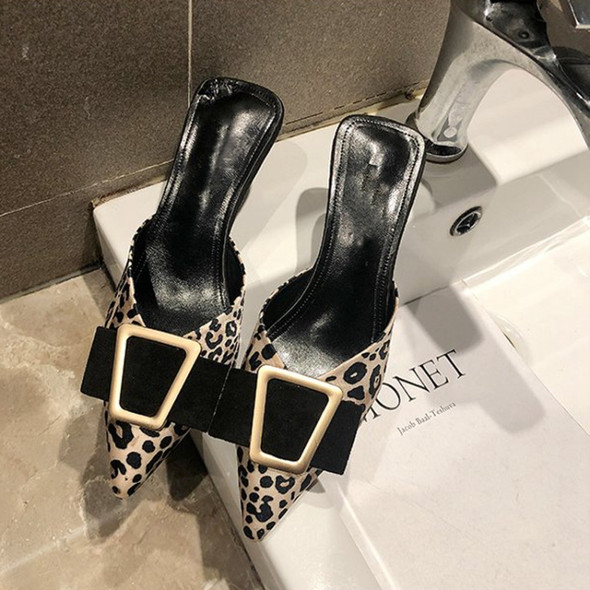 Ladies Leopard Shoes Women Slides Low Heel Shoes, Shoe Size:39(Leopard)