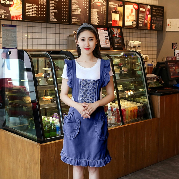 2 PCS Princess Apron Kitchen Women Work Clothes Coffee Shop Apron, Specification:Sleeveless Apron(Dark blue)