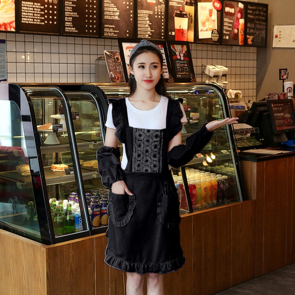 2 PCS Princess Apron Kitchen Women Work Clothes Coffee Shop Apron, Specification:Apron + Sleeve(Black)