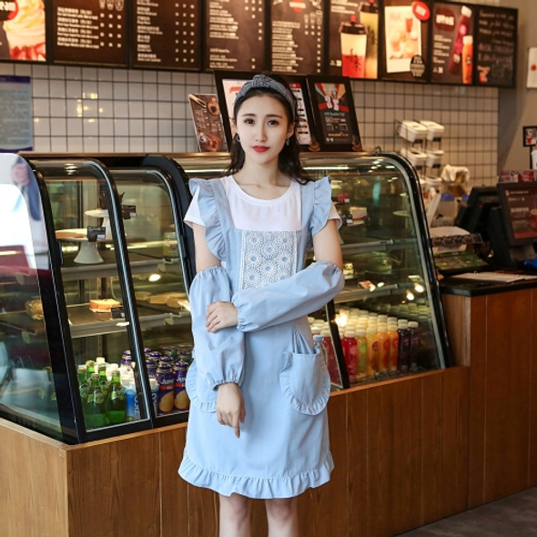 2 PCS Princess Apron Kitchen Women Work Clothes Coffee Shop Apron, Specification:Apron + Sleeve(Blue)
