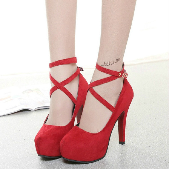 Women Shoes Round Toe Stiletto High Heels, Size:35(Red)