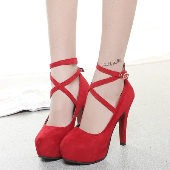 Women Shoes Round Toe Stiletto High Heels, Size:37(Red)