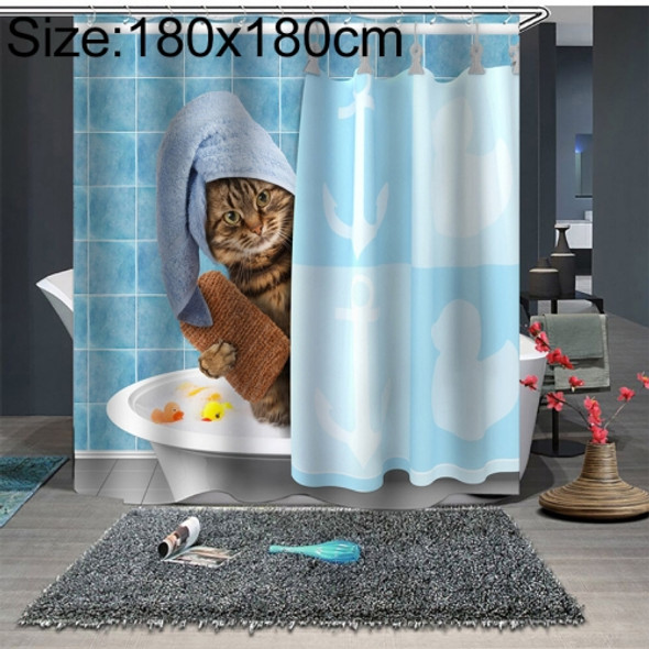 Funny Cat Series Shower Curtain Printing Polyester Waterproof Mildew Shower Curtain, Size:180x180cm(GJRX-278)
