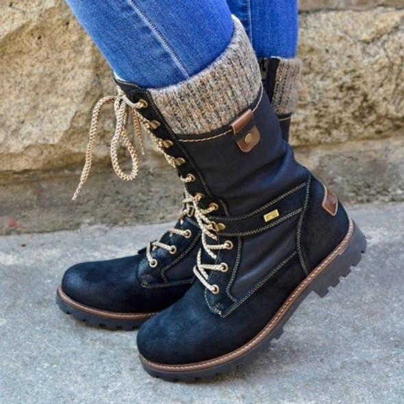 Winter Boots Women Boots Round Toe Platform Warm Females Boots Shoes, Size:35(Black)
