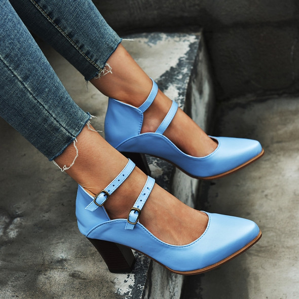 Women Shoes Plus Size Double Buckle Heel Heels, Size:42(Blue)
