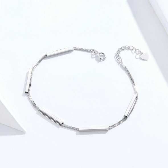 Geometric Double Bracelet S925 Sterling Silver Bars Platinum Plated Silver Bracelet