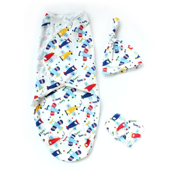 Spring  Summer Cotton Baby Infant Bags Towels Sleeping Bags Knitted Cloth Cap Set, Size:L (60x75 CM)(Aircraft)
