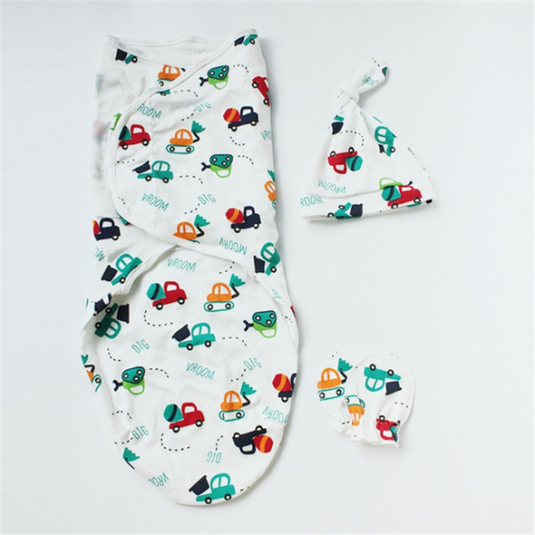 Spring  Summer Cotton Baby Infant Bags Towels Sleeping Bags Knitted Cloth Cap Set, Size:L (60x75 CM)(Car)