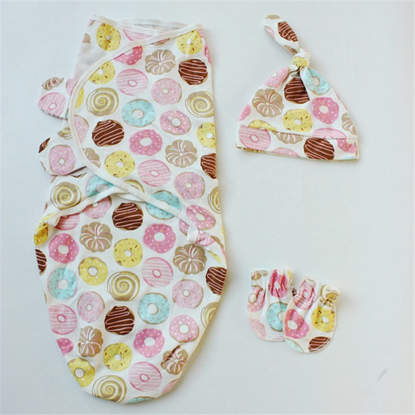 Spring  Summer Cotton Baby Infant Bags Towels Sleeping Bags Knitted Cloth Cap Set, Size:S (50x70 CM)(Donuts)
