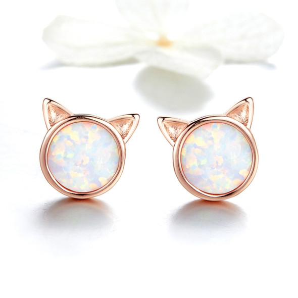 DIY Earrings Cat Sterling Silver Earrings Zircon Earrings(Rose Gold)