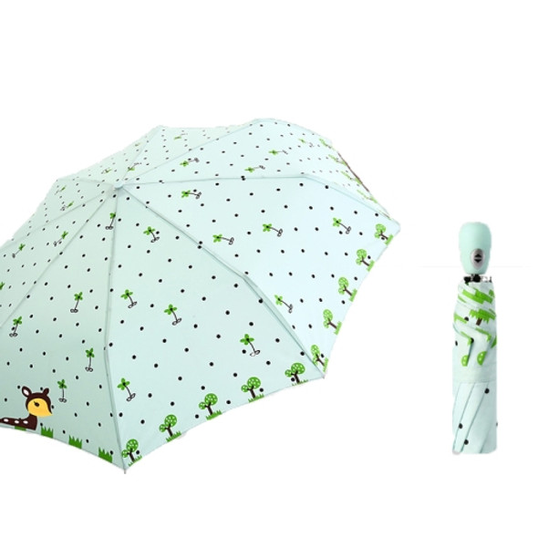 Creative Cute Cartoon Children Full Automatic Sun Umbrella Folding Vinyl Umbrella(Light Green)