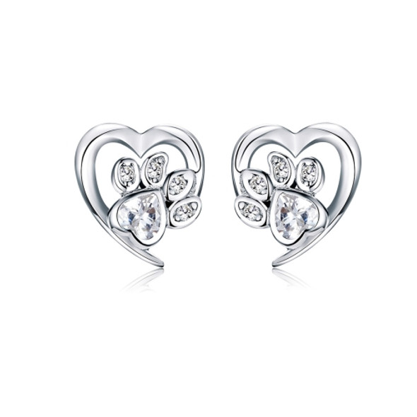 Pet Paw Print Earrings Platinum-plated Love Heart-shaped Girls Earrings, Color:White