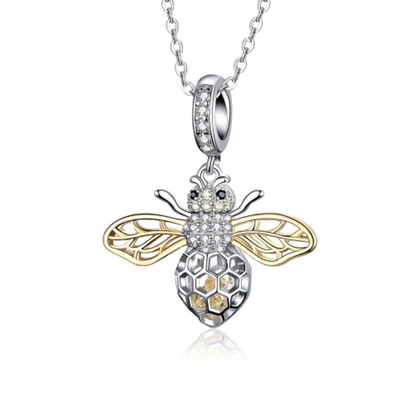 S925 Sterling Silver Bee Zircon Pendant Lady DIY Necklace Pendant, Style:Pendent+Necklace