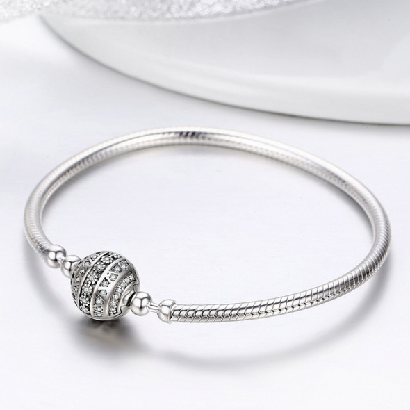 Exquisite Life S925 Sterling Silver Bangle Bracelet Inlaid with Gems, Size:20cm
