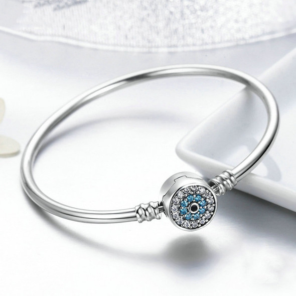 Guardian Eye S925 Sterling Silver Bangle Bracelet Set with Blue Gems, Size:21cm