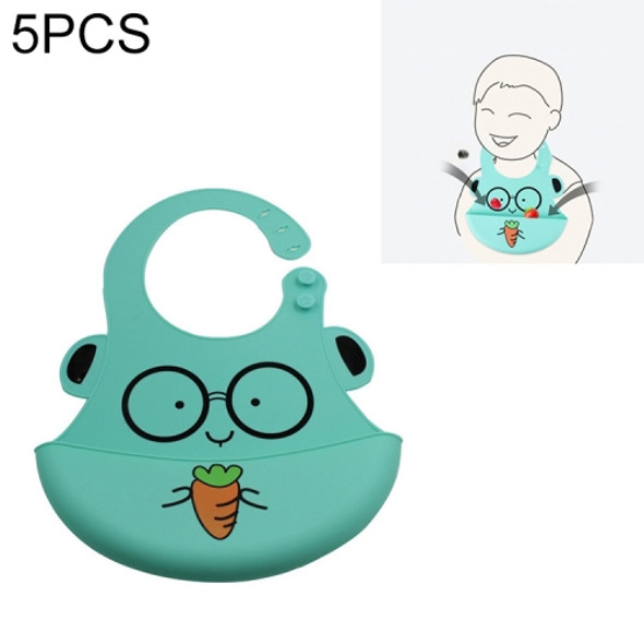 5 PCS Waterproof Baby Bib Children Silicone Feeding Bag, Colour:Cyan Spectacled Bear