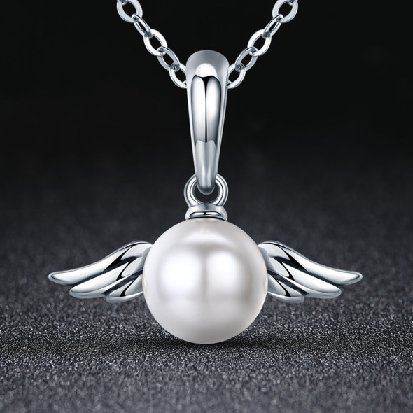S925 Sterling Silver Pendant Wing Angel Shell Bead Charm DIY Beaded Bracelet Accessories, Style:Pendent+Necklace