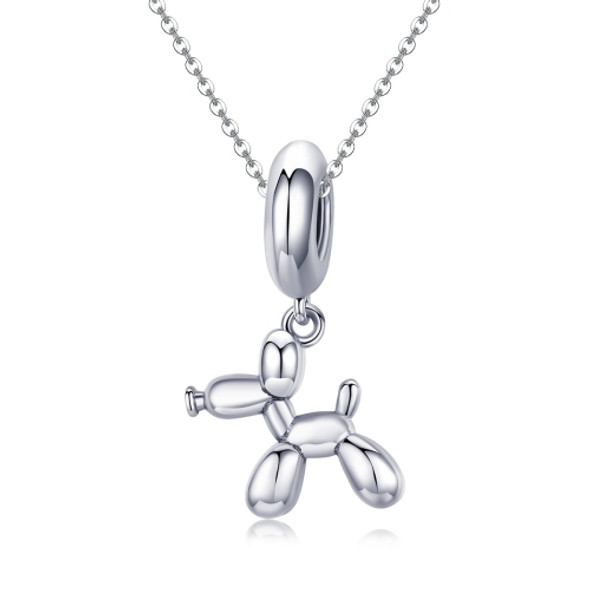 S925 Sterling Silver Cute Balloon Dog Charm DIY Bracelet Accessory, Style:Bead+Chain