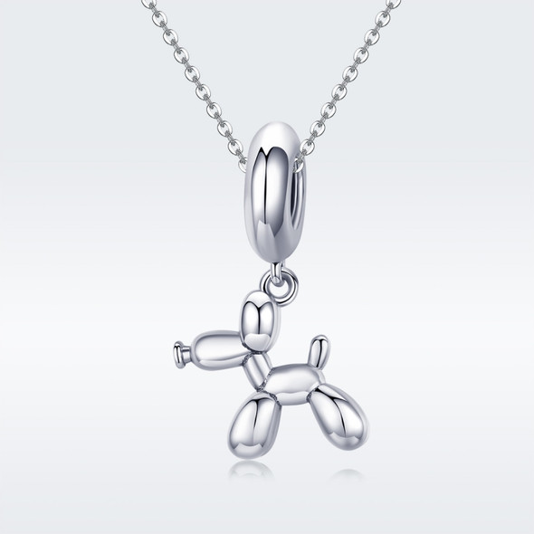 S925 Sterling Silver Cute Balloon Dog Charm DIY Bracelet Accessory, Style:Bead+Chain