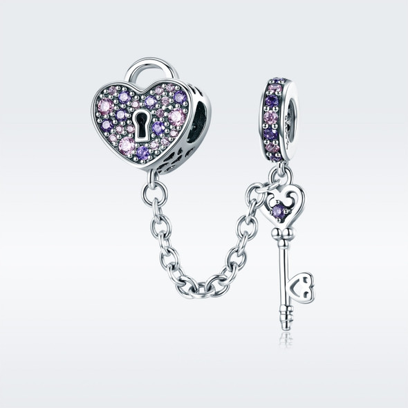 S925 Sterling Silver Accessories Charm Heart Key Safety Chain