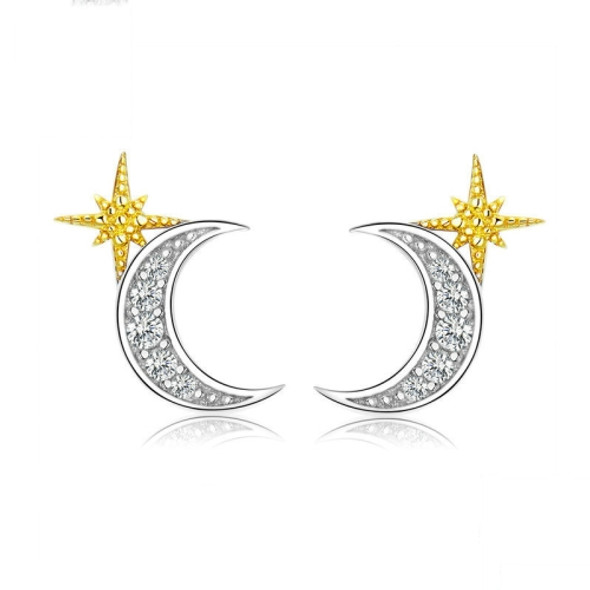 Gold-plated S925 Sterling Silver Star Moon Girls Earrings