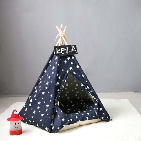 Pet Kennel Corgi Small and Medium Dog Pet Tent, Specification: Small 40×40×50cm(Navy Beige Star with Cushion)
