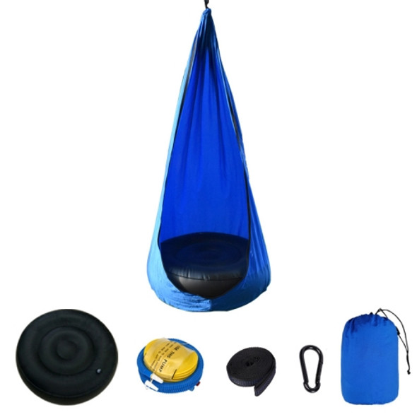 Children Hanging Chair Portable Parachute Cloth Indoor Courtyard Lazy Hanging Chair With Inflatable Cushion Swing Bed(Royal Blue)