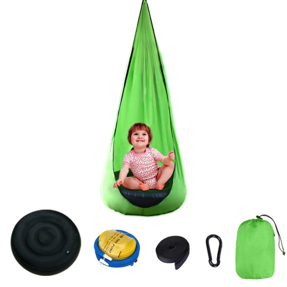 Children Hanging Chair Portable Parachute Cloth Indoor Courtyard Lazy Hanging Chair With Inflatable Cushion Swing Bed(Royal Blue)