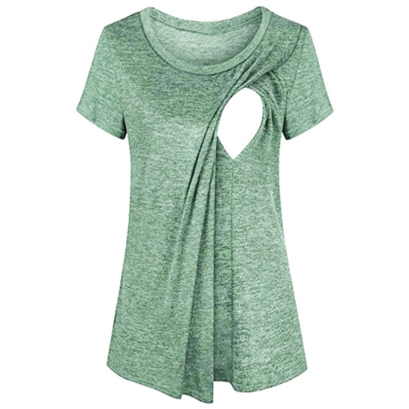 Splicing Short-sleeved Round Neck Maternity Dress Breastfeeding, Size:XL (Green)