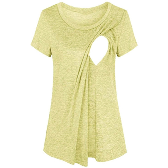 Splicing Short-sleeved Round Neck Maternity Dress Breastfeeding, Size:L (Yellow)