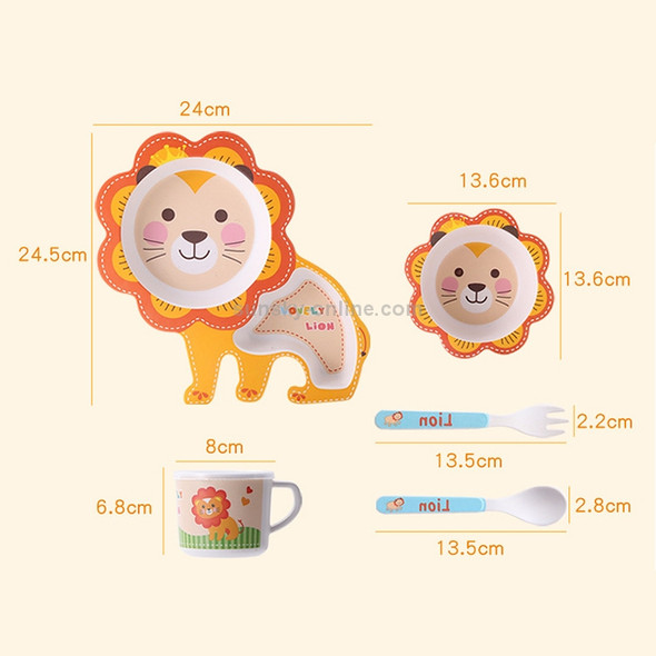 5-piece Cute Cartoon Bamboo Fiber Children Tableware Set(Lion)