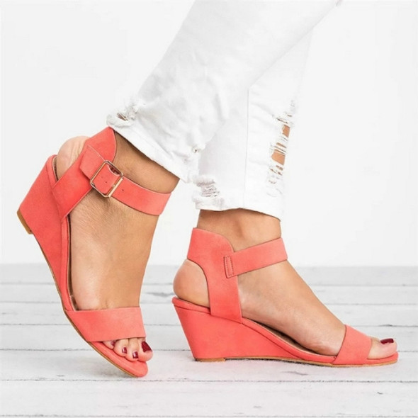 Wedge Bottom Buckle Women Sandals, Size:36(Watermelon Red)