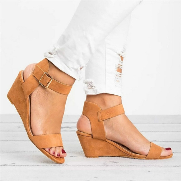 Wedge Bottom Buckle Women Sandals, Size:37(Brown)