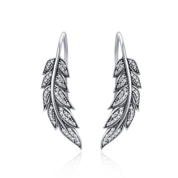 Diamond Leaf Silver Earrings Female S925 Sterling Silver Earrings