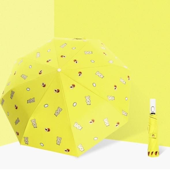 Children Sweet Vinyl Sunscreen Umbrella Tri-fold Student Cartoon Folding Umbrella, Style:Automatic(Yellow )