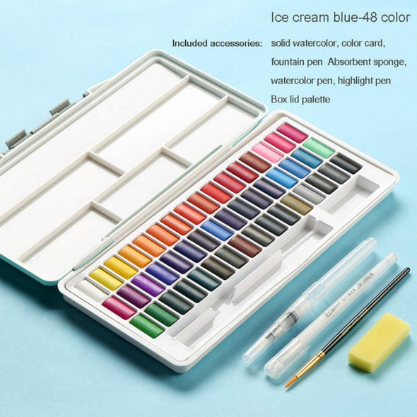 Macaron Watercolor Paint Solid Set Boxed Portable Art Supplies(Blue)