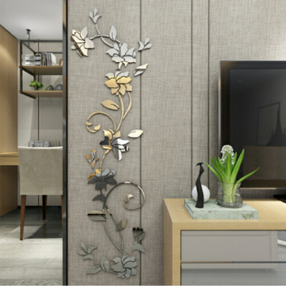 3D Wall Stikcers Flower Shape Acrylic Fashionable Detachable Waterproof DIY Wall Stickers Home Decoration, Size:250x75CM(Mirror Silver  Left )